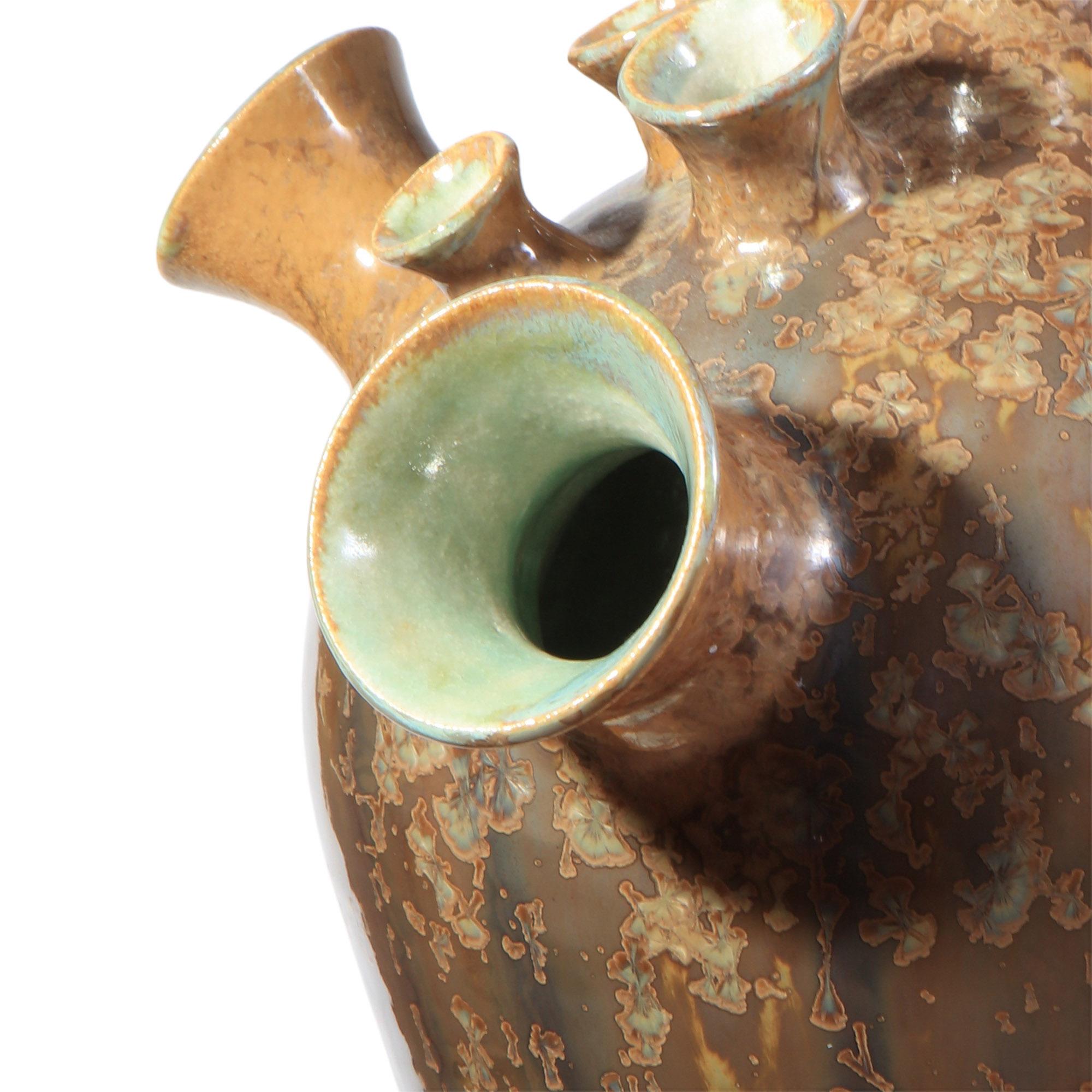 Porcelain with Metallic Crystalline Glaze - Trumpet Form Table Lamp In New Condition For Sale In London, by appointment only