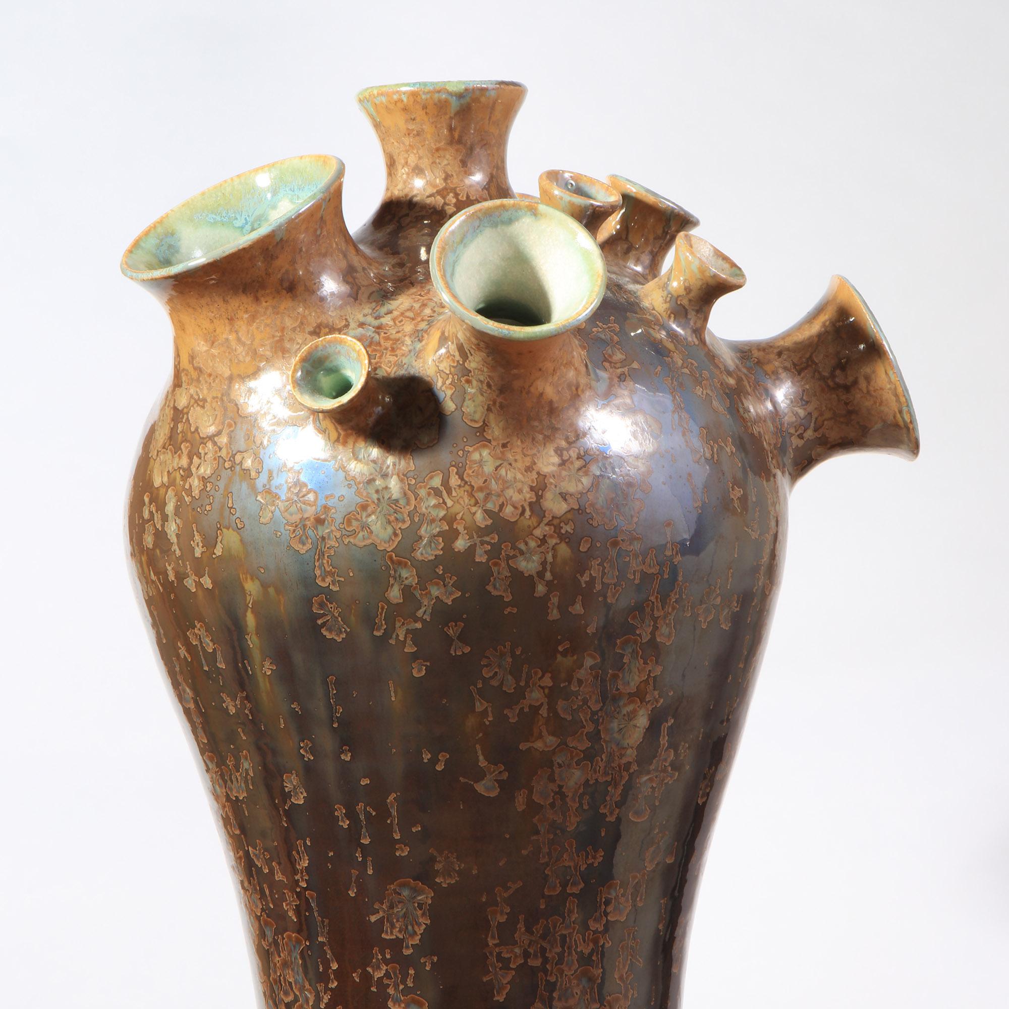 Porcelain with Metallic Crystalline Glaze - Trumpet Form Table Lamp For Sale 1