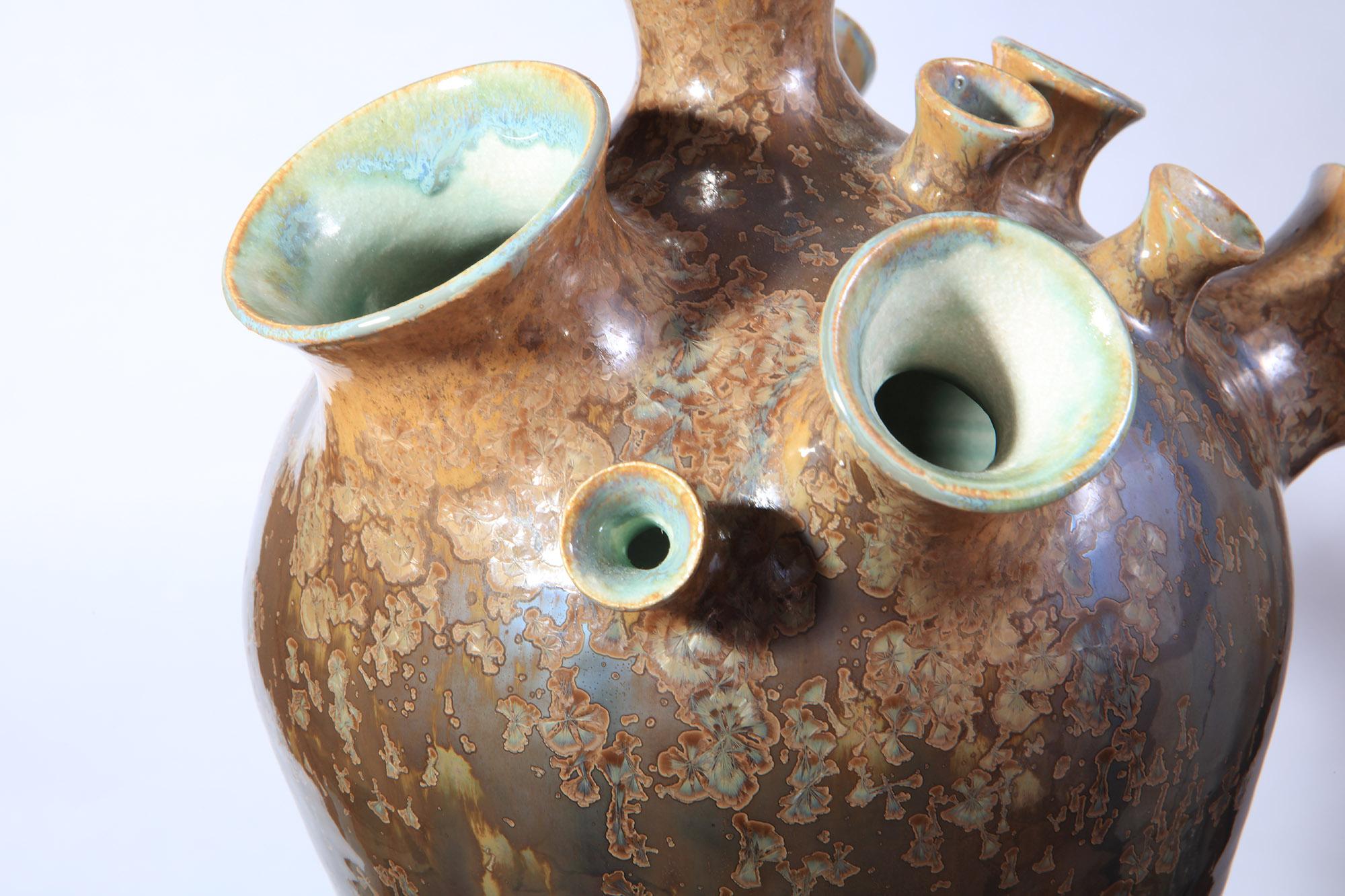 Porcelain with Metallic Crystalline Glaze - Trumpet Form Table Lamp For Sale 2