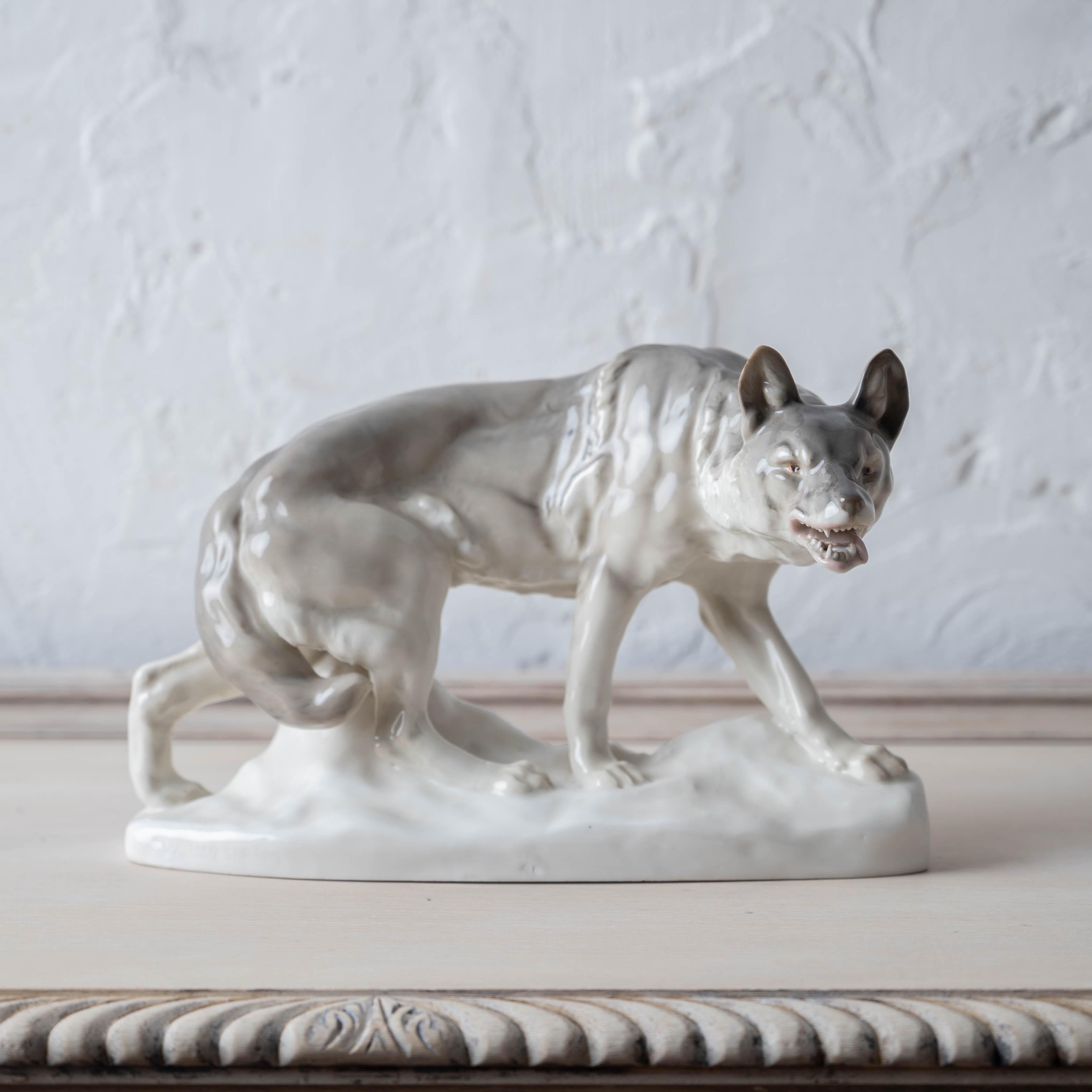 A porcelain sculpture of a wolf by Waldemar Lindström for Rörstrand, early 20th century.

Impressed signature to plinth.



11 inches wide by 6 ½ inches deep 7 inches tall



