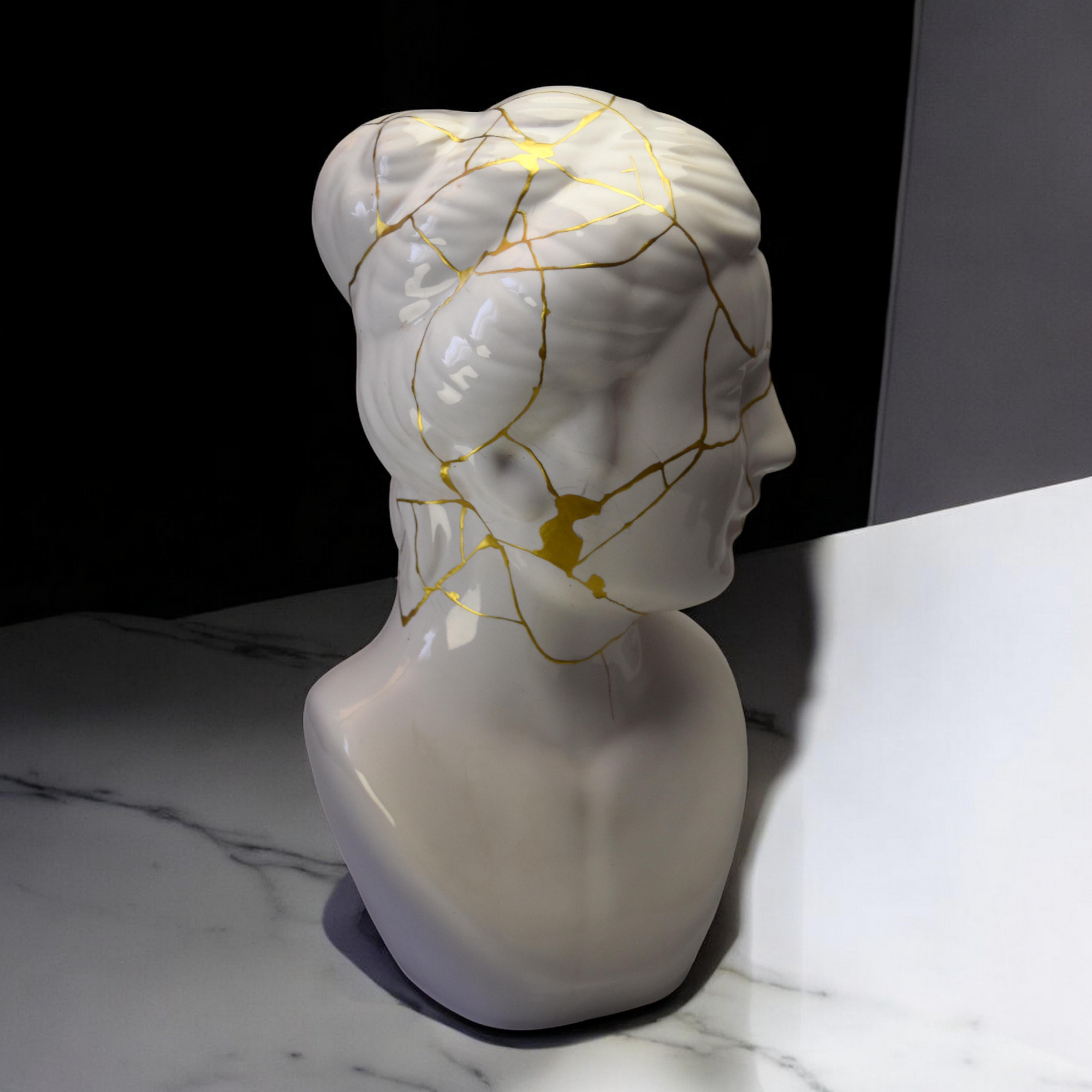 This female bust, sculpted in a brilliant white porcelain, evokes the grace and nobility of antique statues. Coiffed with an elegant high chignon, this 38 cm tall figure captivates with its presence and timeless aura.

But the story of this bust is