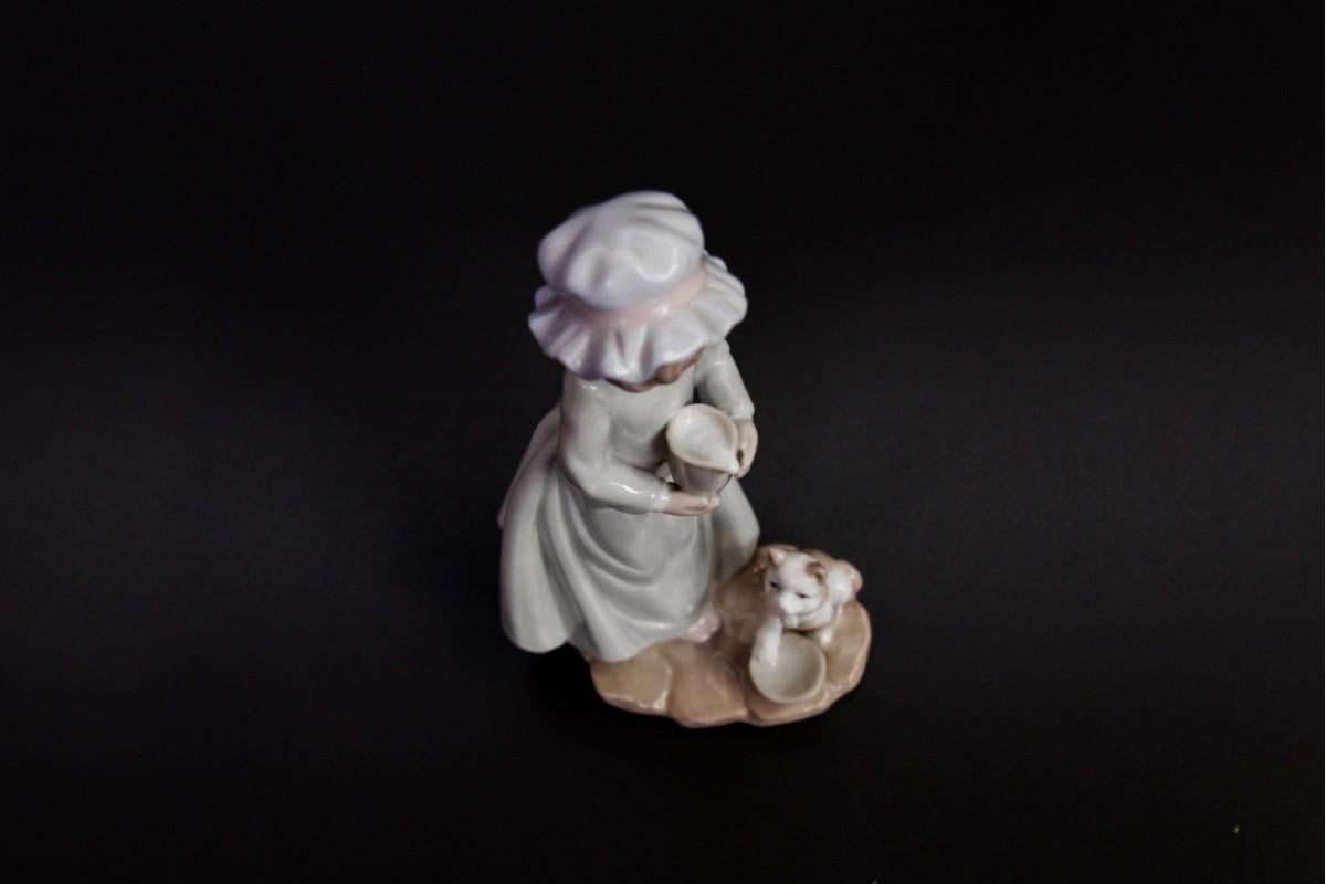 Mid-Century Modern Porcelain Woman with Cat Figurine, 1970s