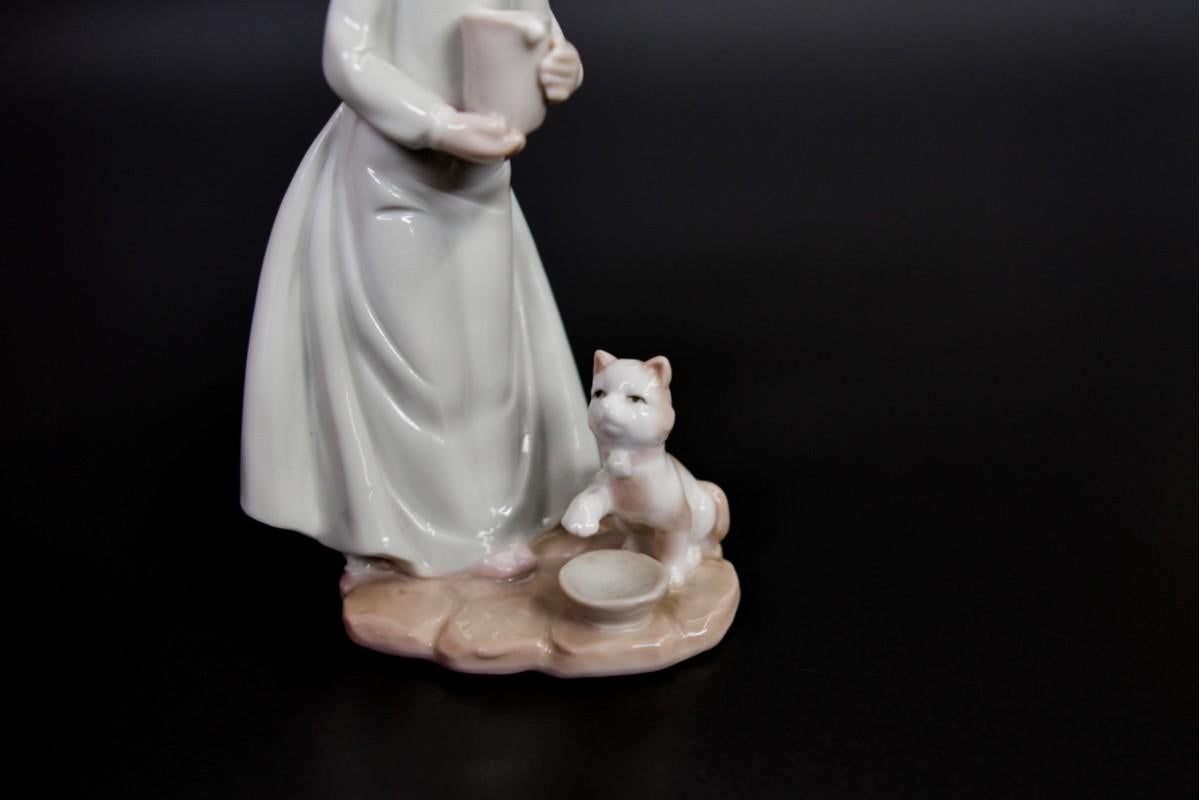 Polish Porcelain Woman with Cat Figurine, 1970s