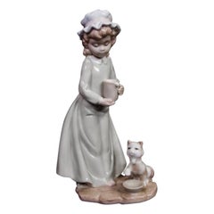 Retro Porcelain Woman with Cat Figurine, 1970s