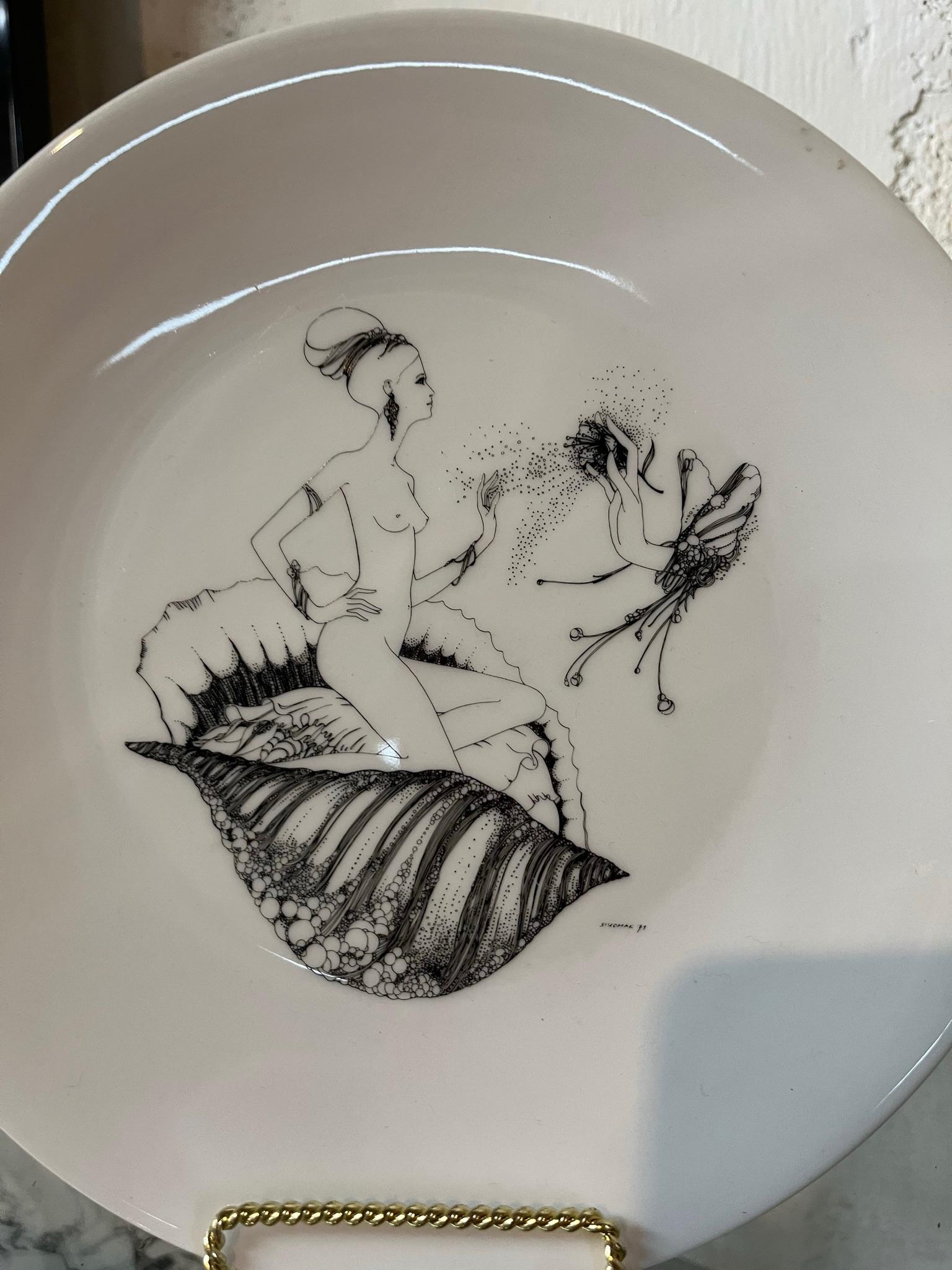 Porcellana  Piatti dipinti a mano da un noto artista in edizione limitata in vendita 3