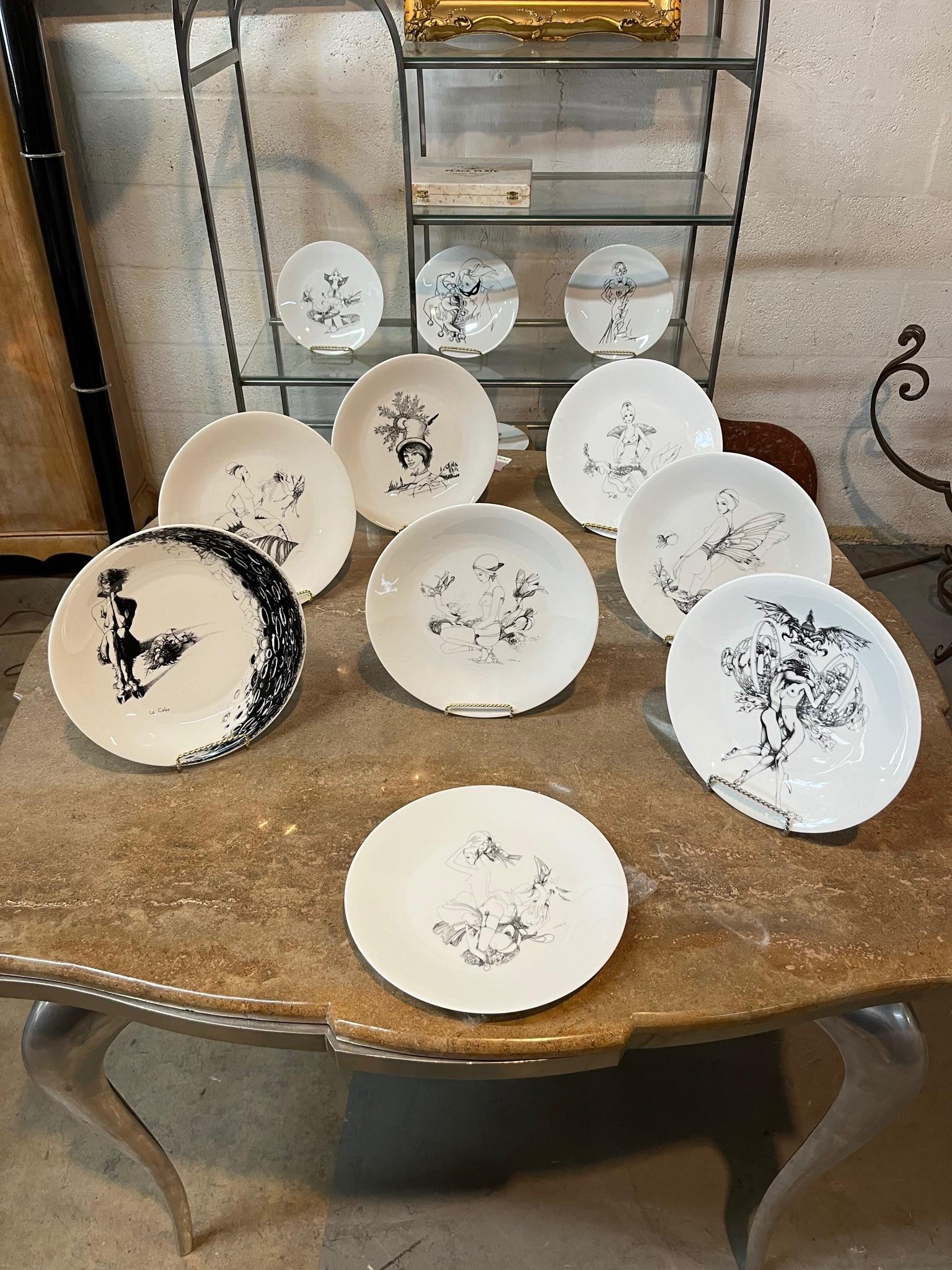 Porcelain  Hand Painted Plates by Well-Known Artist Limited Edition In Excellent Condition For Sale In Miami, FL