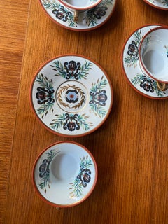 "Porcelaine de Couleuvre" (Allier, central France) 5 cups and saucers, 1950