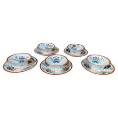 "Porcelaine de Couleuvre" (Allier, Francia central) 5 tazas y platillos, 1950