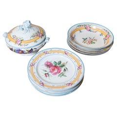Antique Porcelaine de Paris 19th Century Floral Dish Set with Casserole and Plates