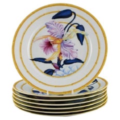 Porcelaine de Paris, "Aurore Tropicale", Six Porcelain Lunch Plates