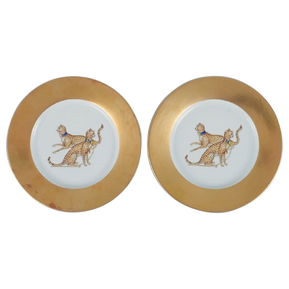 Porcelaine de Paris 'Décor, Chasses Royales', Two Cover Plates with Cheetahs