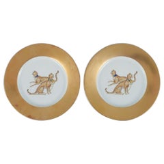 Vintage Porcelaine de Paris 'Décor, Chasses Royales', Two Cover Plates with Cheetahs
