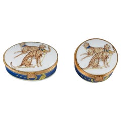 Vintage Porcelaine de Paris 'Décor, Chasses Royales', Two Small Lidded Boxes