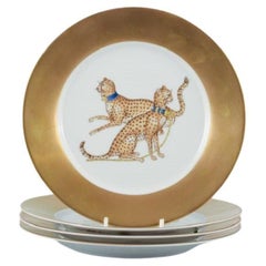 Porcelaine de Paris, Four Porcelain Plates with Cheetahs