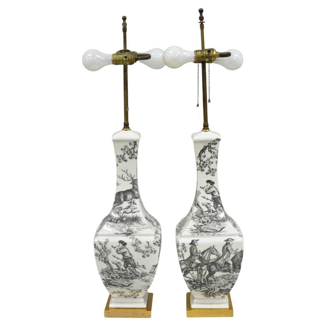 Porcelaine de Paris Toile Porcelaine Jardinierie Lampes de table Paire en vente