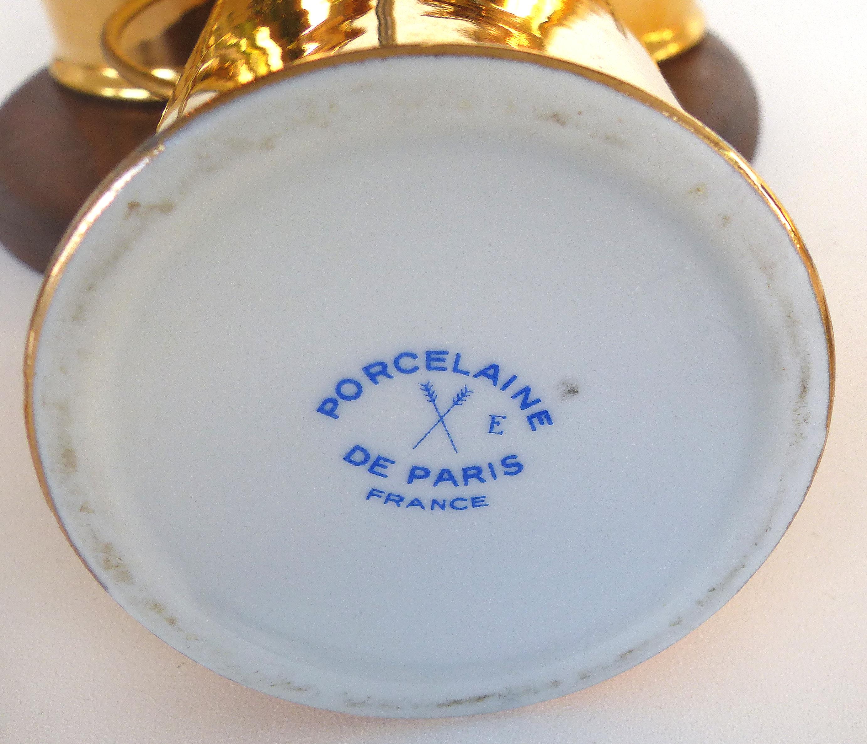 French Porcelaine de Paris Gold Lustre Lidded Condiment Jars and Stand