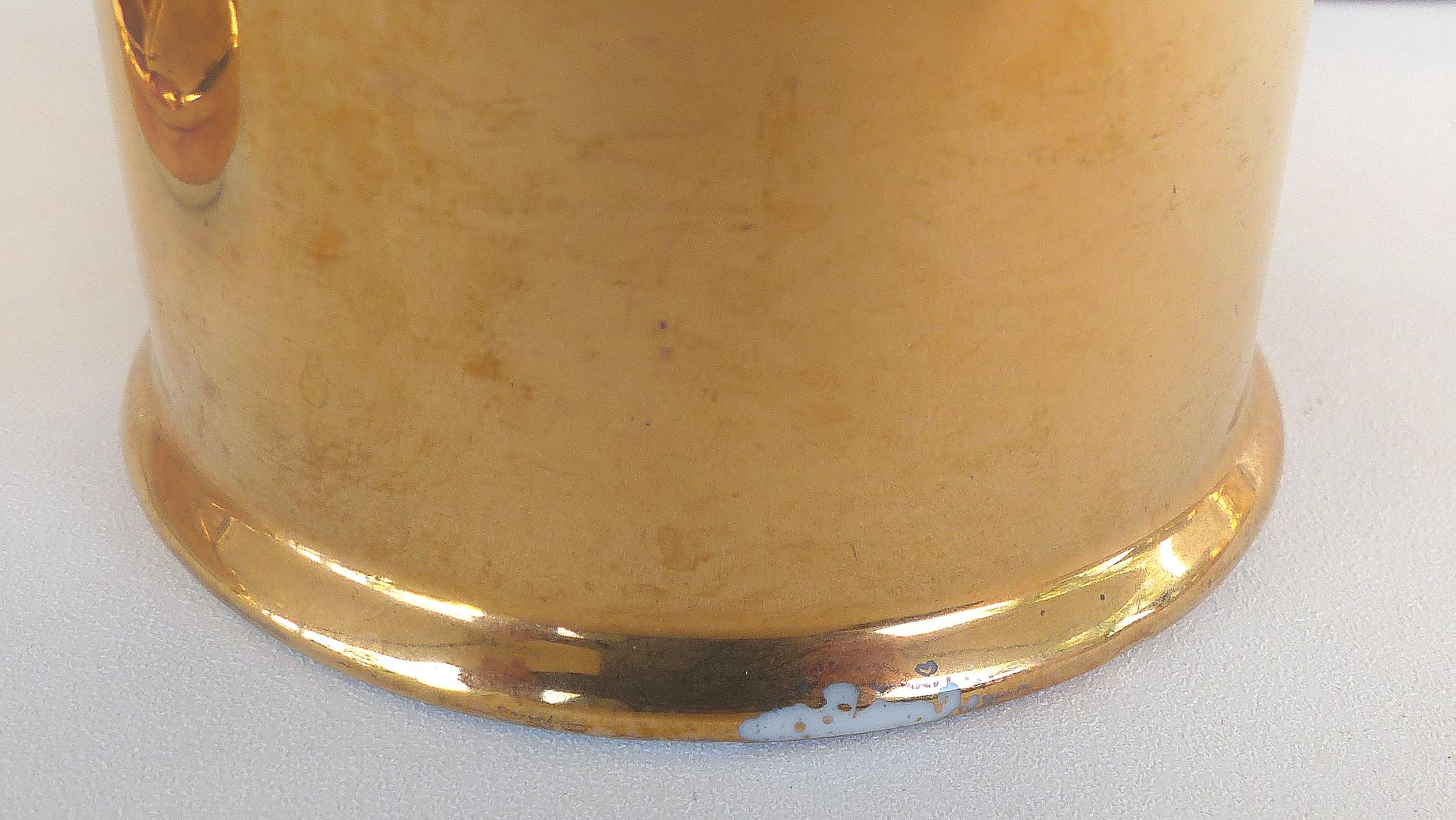 Glazed Porcelaine de Paris Gold Lustre Lidded Condiment Jars and Stand
