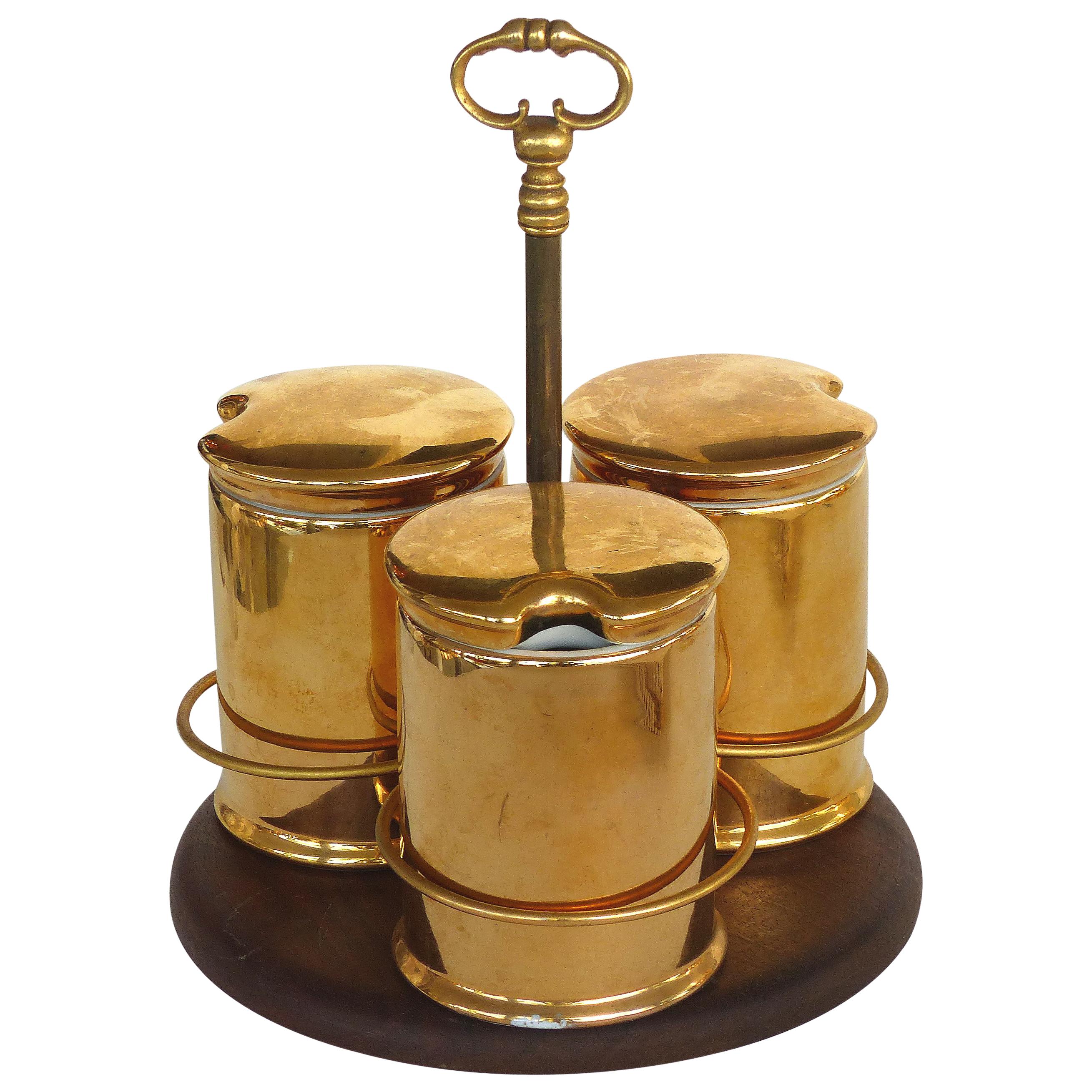 Porcelaine de Paris Gold Lustre Lidded Condiment Jars and Stand