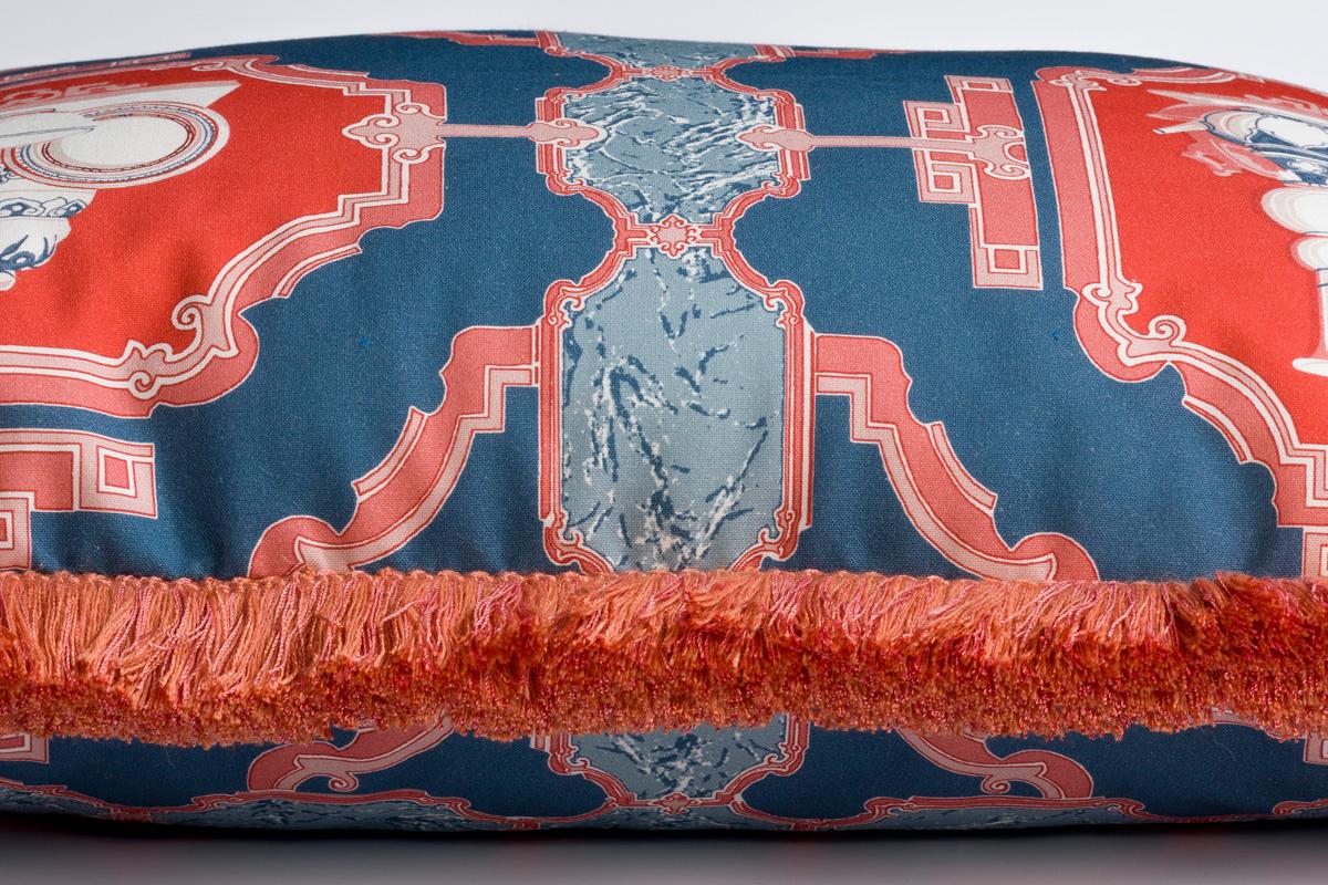 Porcelanas blue and orange cotton fabric pillow/cushion: This blue and orange vase print fabric is inspired by signature documents from the archive. This cushion will bring exquisite pattern to your living space. All fabrics cushions are handmade in