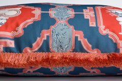 Porcelanas Blue and Orange Cotton Fabric Vase Print Cushion/Pillow