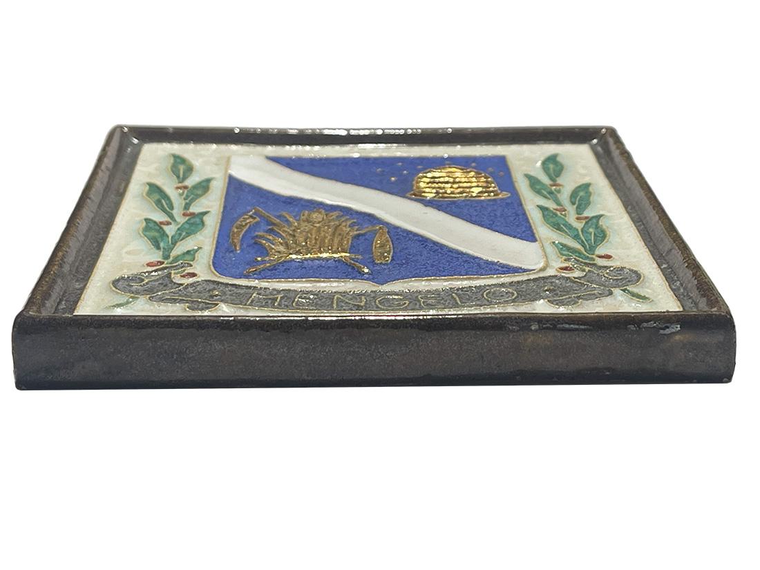 20th Century Porceleyne Fles Delft Cloisonné Tile with the Coat of Arms of Hengelo For Sale