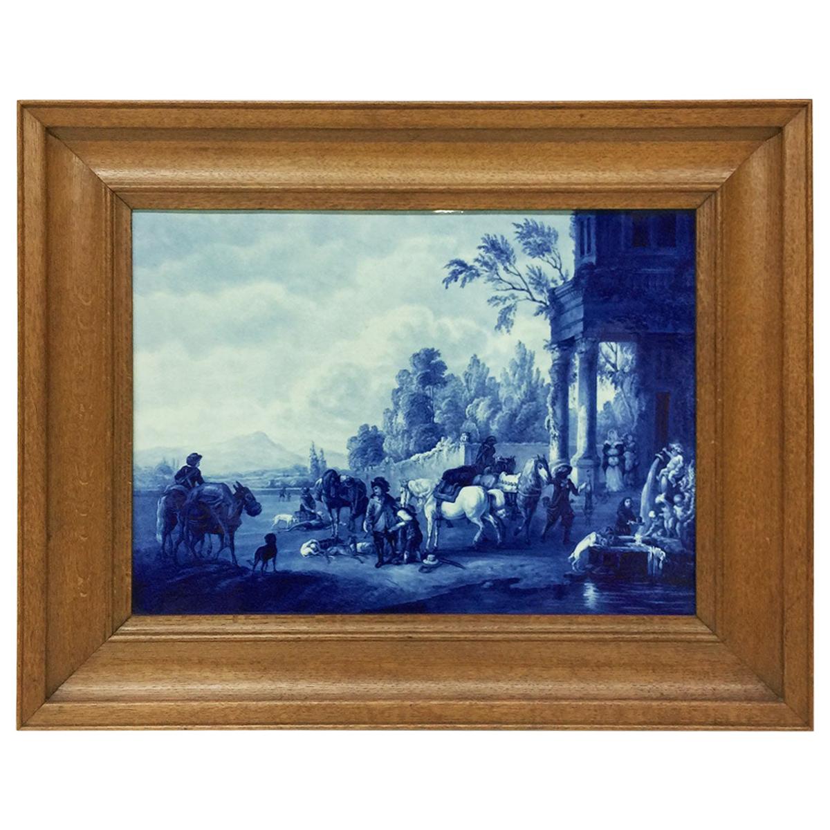 Porceleyne Fles, Delft Plaque Painted After a Painting of Philips Wouwerman For Sale