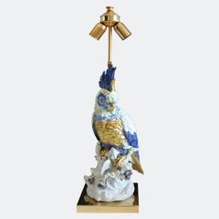 Porcellane Artistiche Firence Italy Porcelain Cockatoo Lamp with Shade, 1970