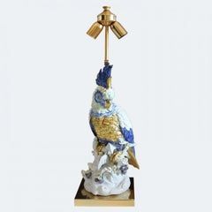 Porcellane Artistiche Firence Italy Porcelain Cockatoo Lamp with Shade, 1970