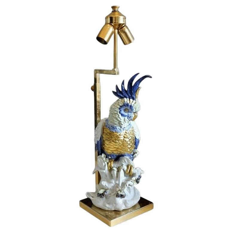 Porcellane Artistiche Firence Italia Lámpara de cacatúa de porcelana con pantalla, 1970