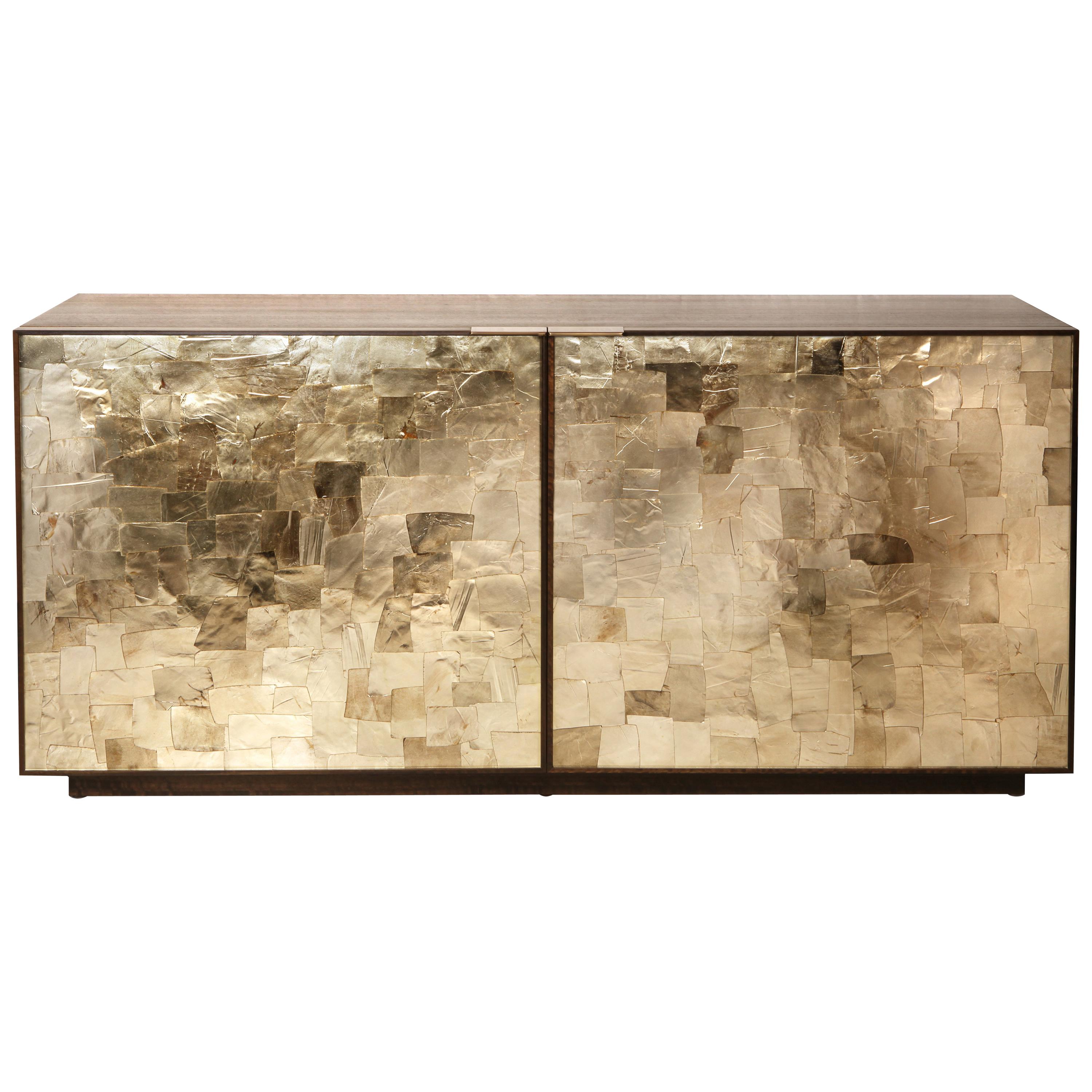 Porchester Sideboard, Smoked Eucalyptus Handcrafted Cabinet with Mica Inlay For Sale