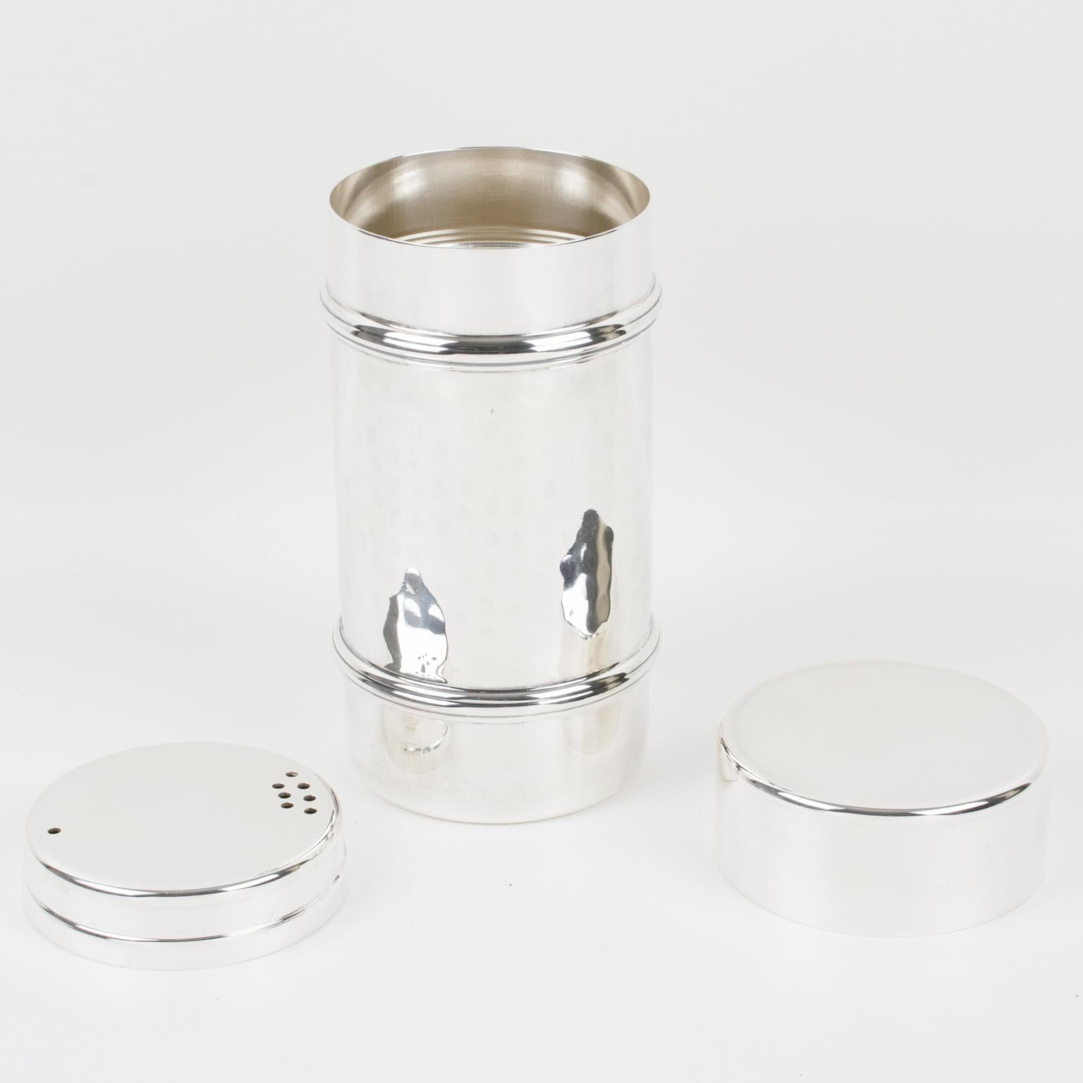 Italian Porciani Italy Silver Plate Modernist Martini Cocktail Shaker, 1980s
