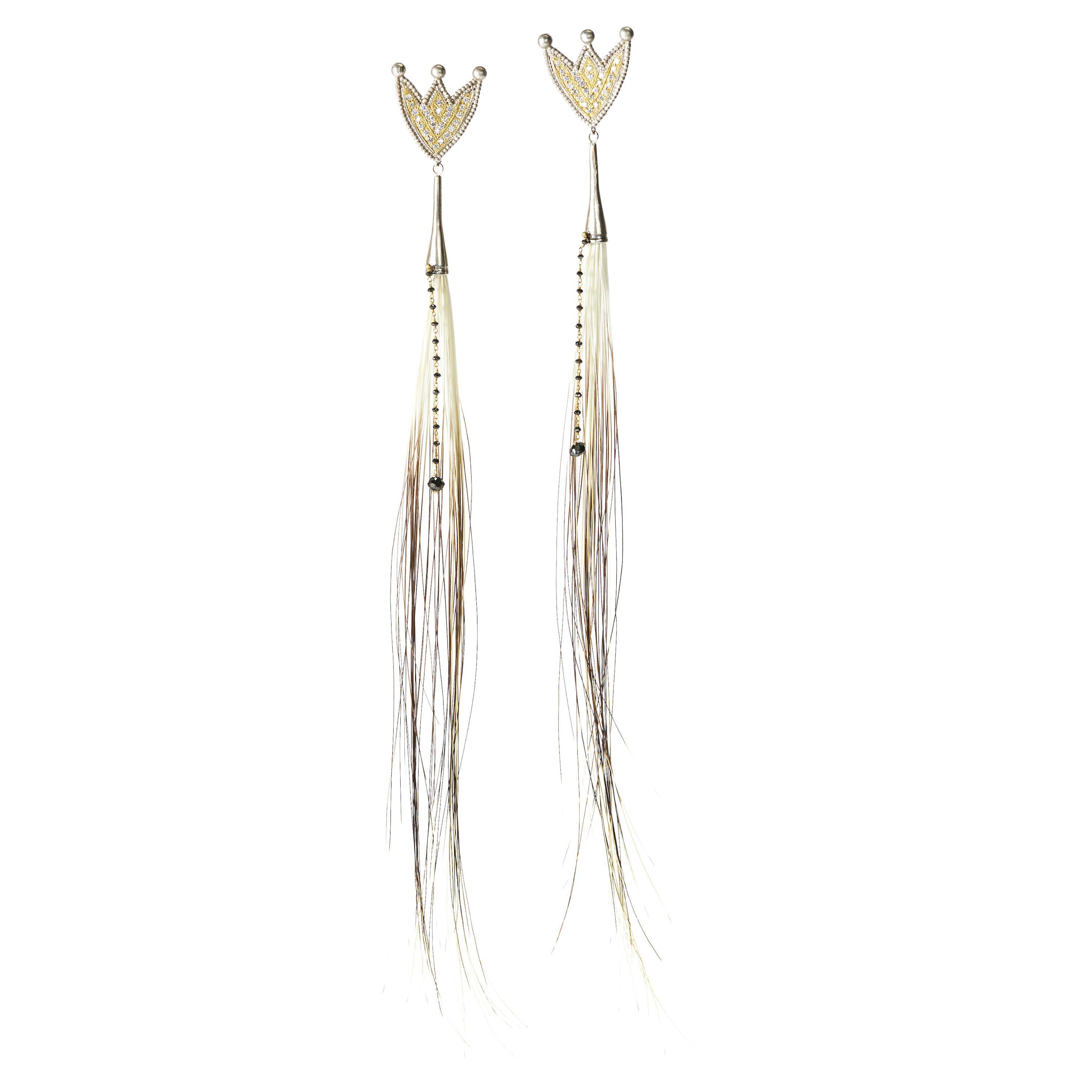 Porcupine Hair, 18k Gold & Diamond Tulip Statement Earrings by Ataumbi Metals For Sale