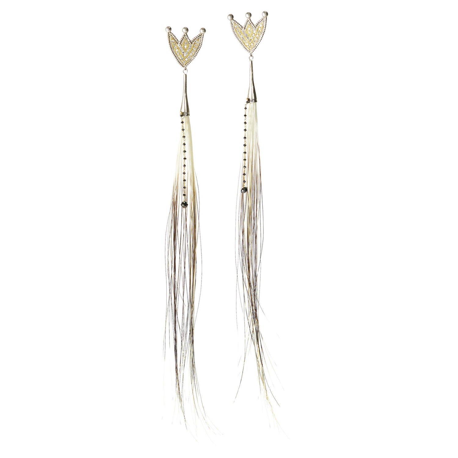 Porcupine Hair, Black Diamond, White Diamond Tulip Earrings 'Bottom  Detachable' For Sale at 1stDibs