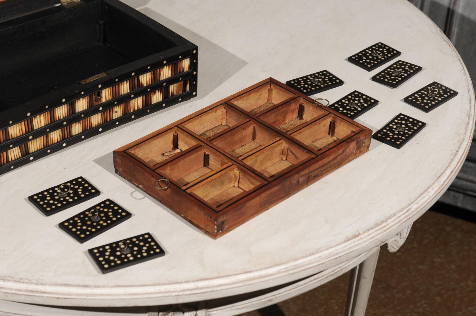 Porcupine Quill and Ebonized Wood Spice Box with Inlay and Lidded Compartments 4