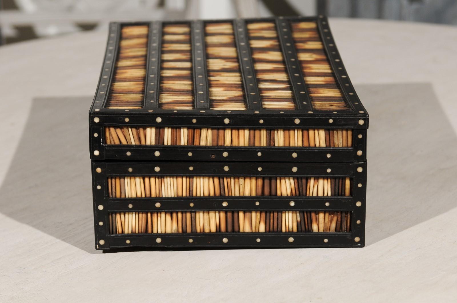 Other Porcupine Quill and Ebonized Wood Spice Box with Inlay and Lidded Compartments