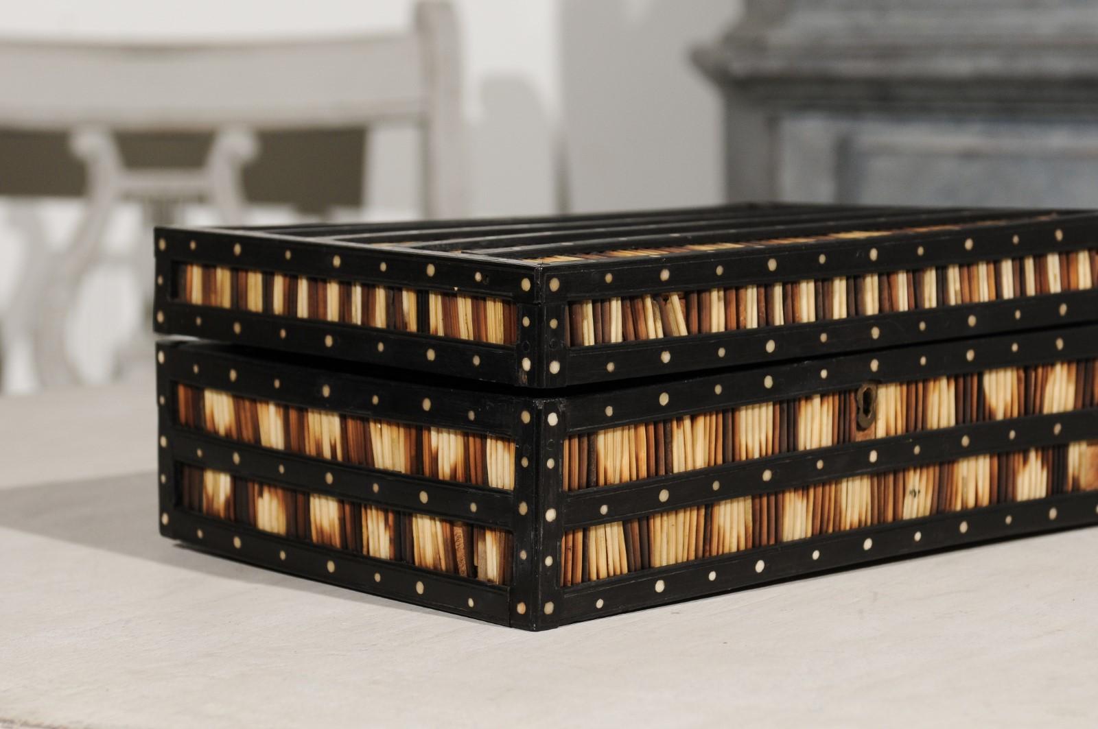 Porcupine Quill and Ebonized Wood Spice Box with Inlay and Lidded Compartments 1
