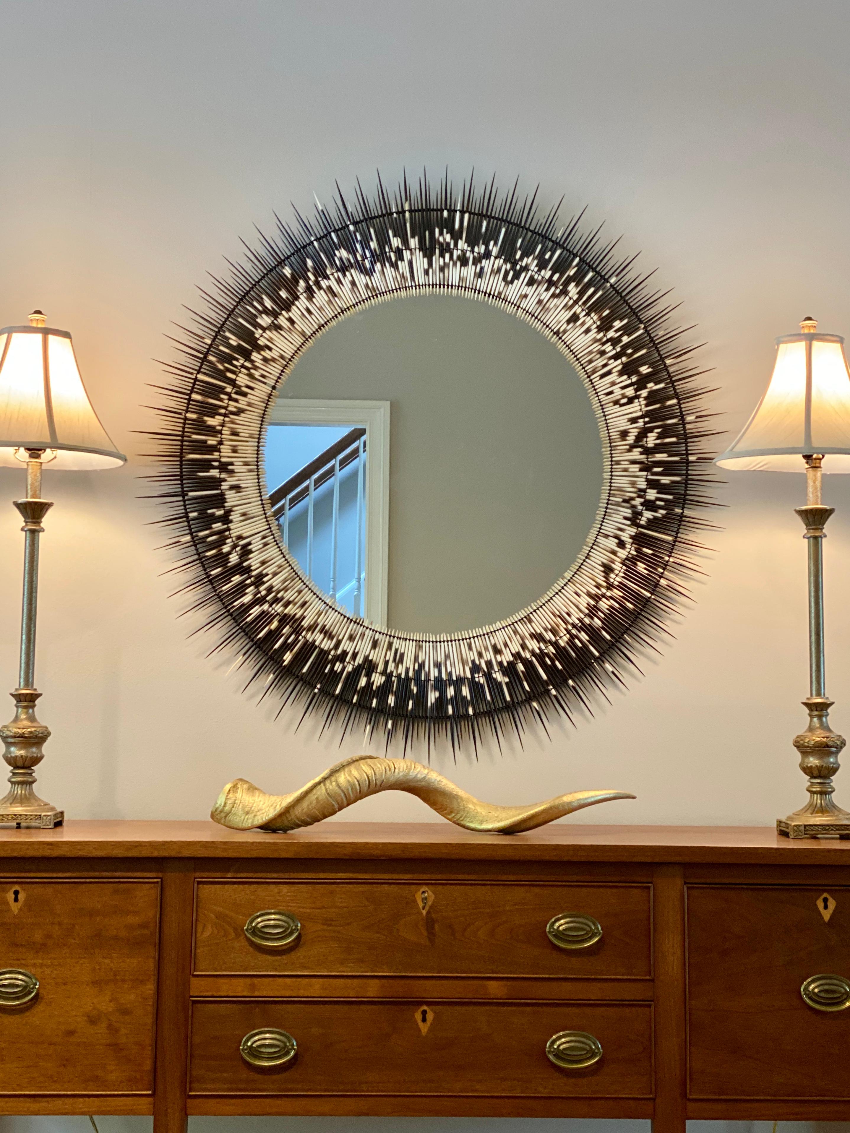 Mirror-Large Round Porcupine Quill In New Condition For Sale In New York, NY