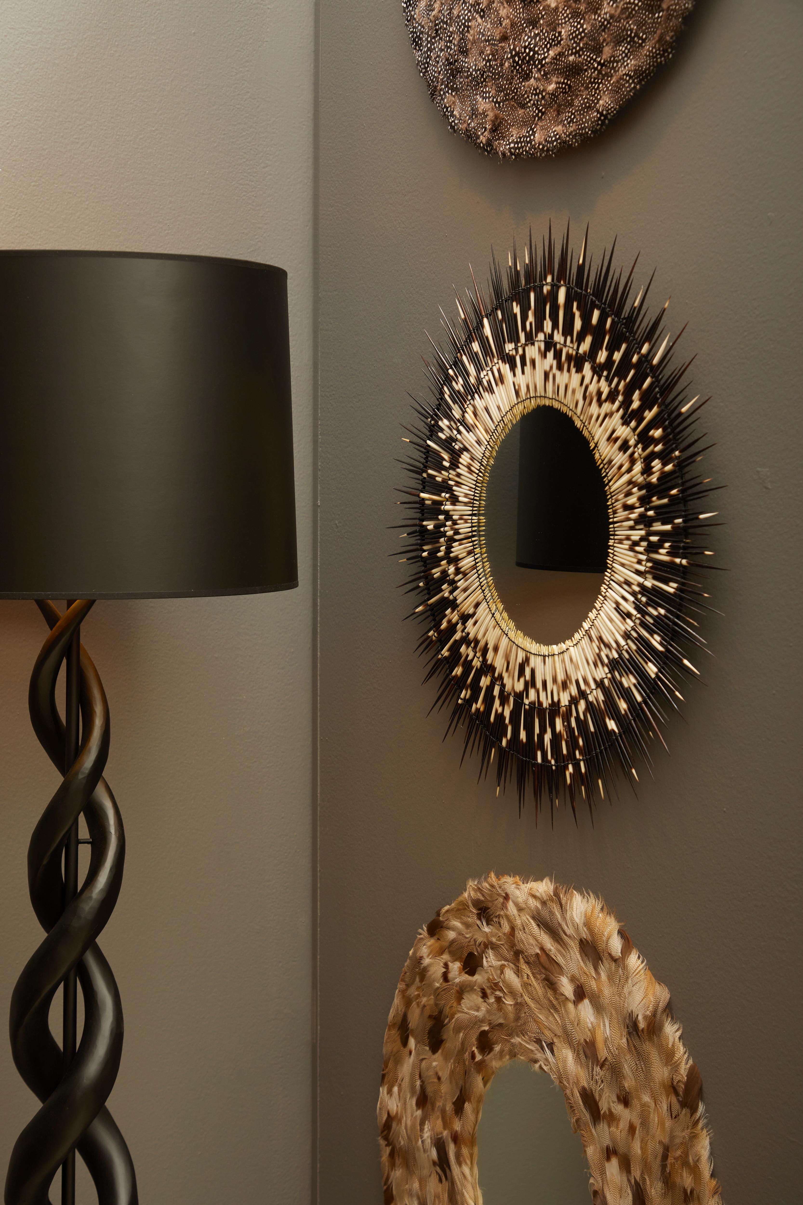 Contemporary Mirror-Round Small Porcupine Quill  For Sale
