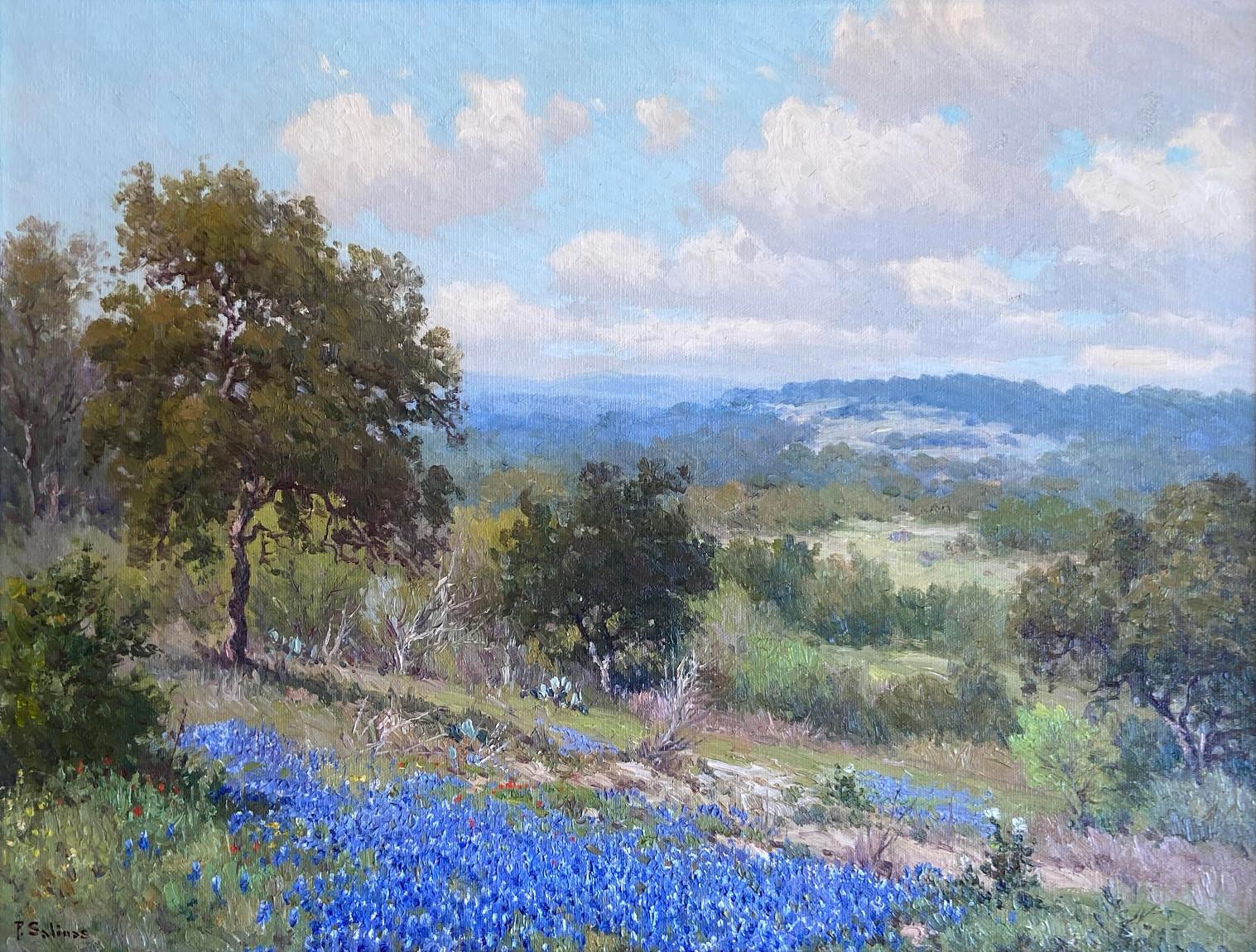 Porfirio Salinas Landscape Painting - " BLUEBONNET BALLET "  TEXAS HILL COUNTRY WILDFLOWERS