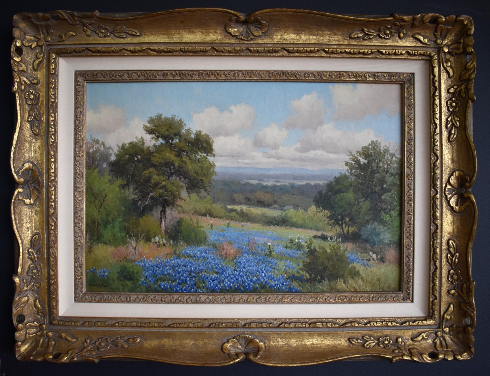 Porfirio Salinas Landscape Painting - " HILL COUNTRY BLUE "  TEXAS HILL COUNTRY LANDSCAPE PAINTING