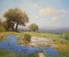 Retro "Blue Ridge"  Texas Hill Country Wildflowers Bluebonnets 36 x 41 Framed 