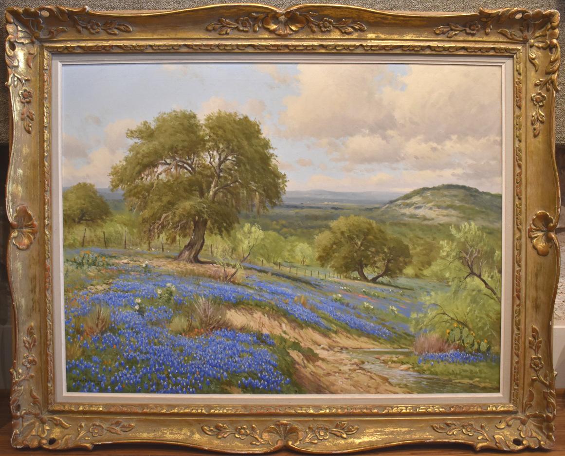 Porfirio Salinas Landscape Painting - "Bluebonnet Creek"  Texas Hill Country 1957 39 x 49 Framed!!!