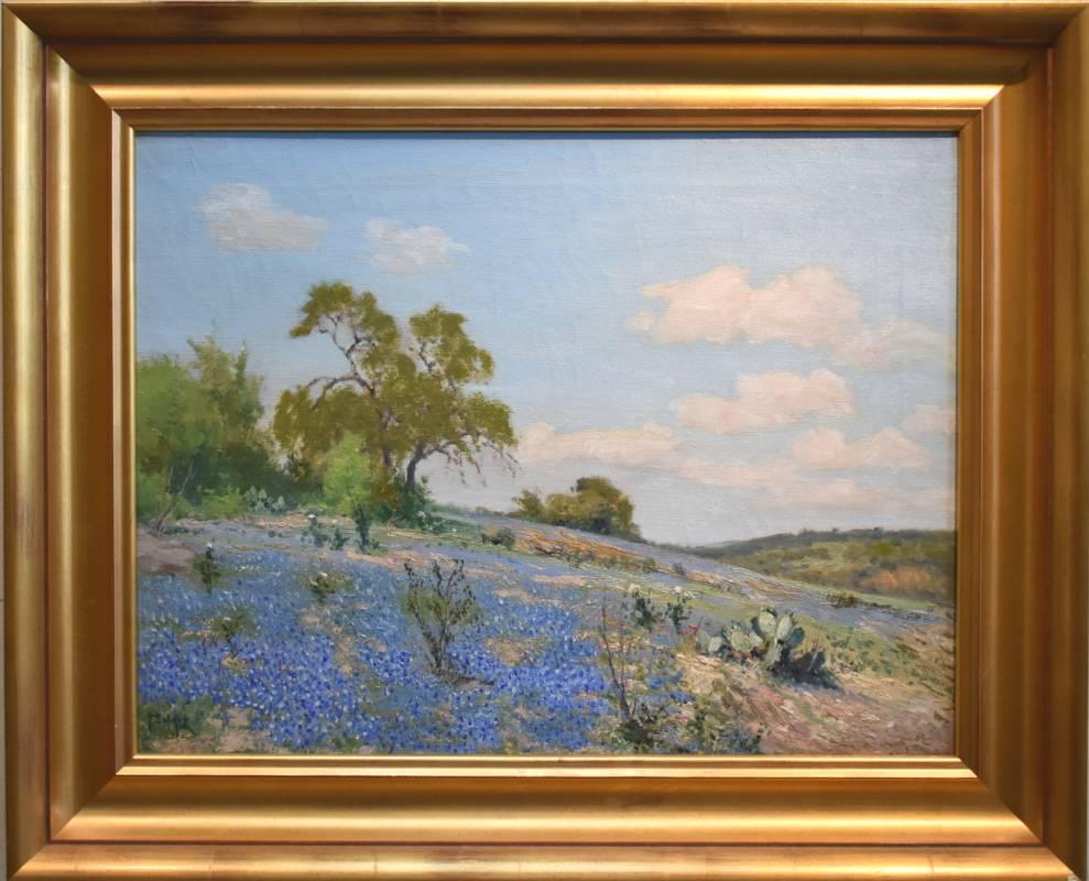 Porfirio Salinas Landscape Painting - "Bluebonnet"  Texas State Flower with Cactus Very Early