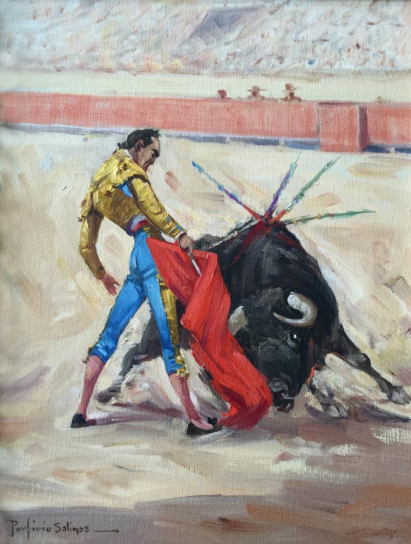 Porfirio Salinas Figurative Painting - "BULLFIGHTER" MATADOR MEXICO MEXICAN CIRCA 1950s PORFIRIO SALINAS ARTIST