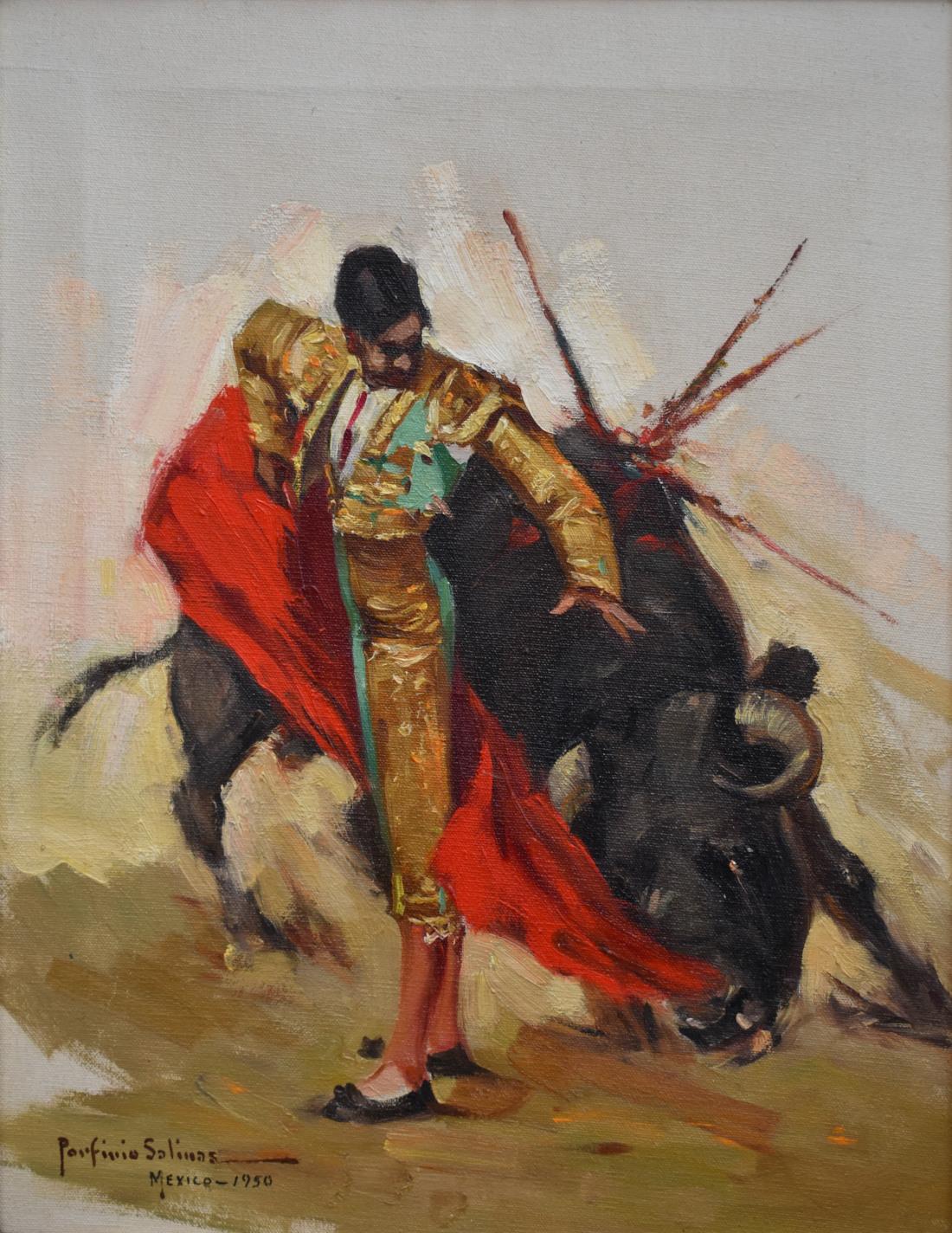 Porfirio Salinas Figurative Painting - "Bullfighter"