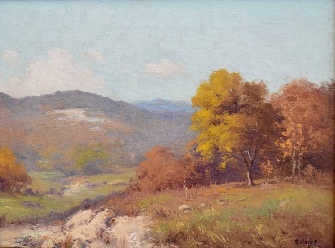 Porfirio Salinas Landscape Painting - "Early Fall Texas Hill Country"  Fall colors circa 1930s