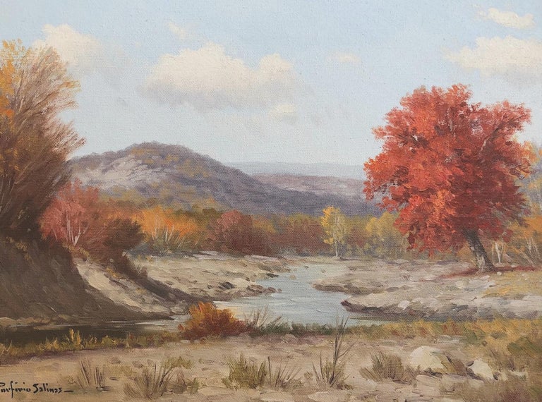 Porfirio Salinas Landscape Painting - "Fall in Texas"  Texas Hill Country Landscape River Scene