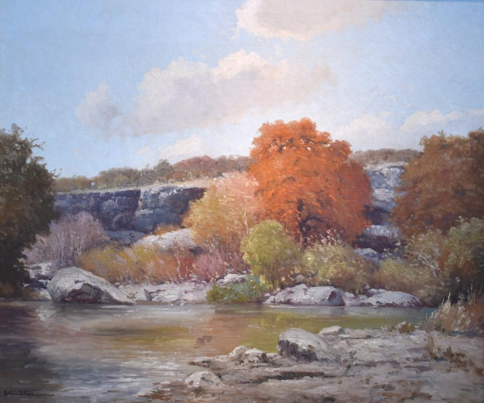 Porfirio Salinas Landscape Painting - "Guadalupe River"  Beautiful Rock formations on the Gaudalupe River.  Texas