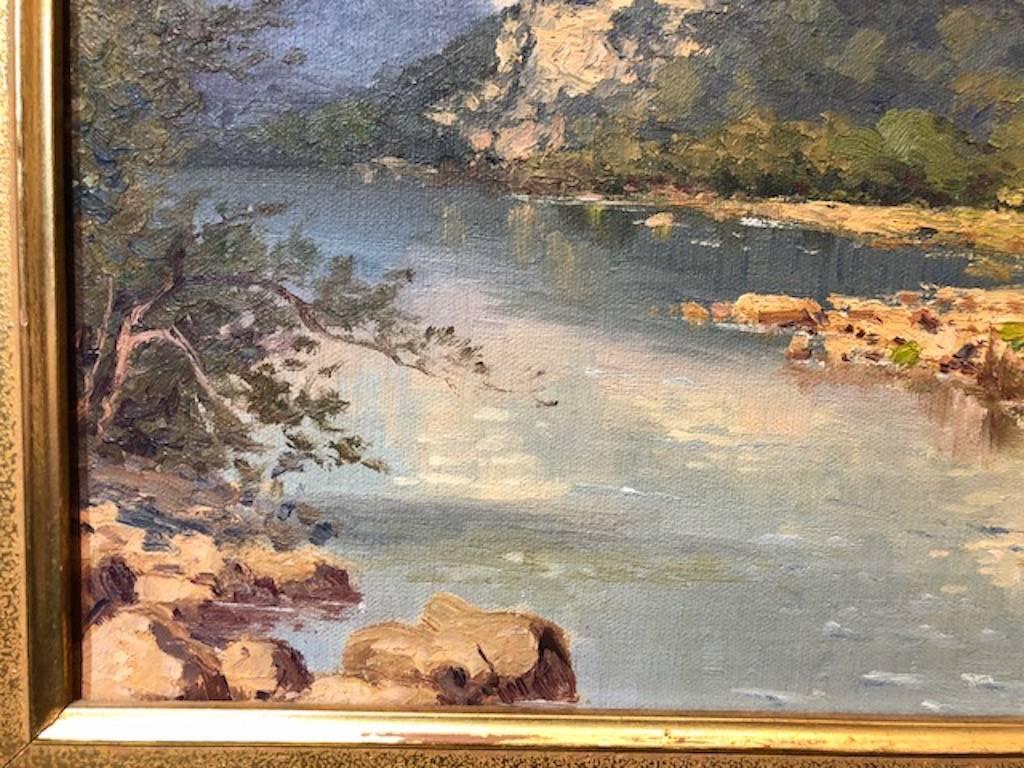 Guadalupe River, Texas - Brown Landscape Painting by Porfirio Salinas