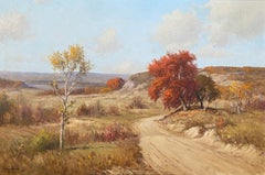 "HILL COUNTRY RANCH ROAD"  TEXAS HILL COUNTRY AUTUMN LARGE SIZE FRAMED 37 X 49